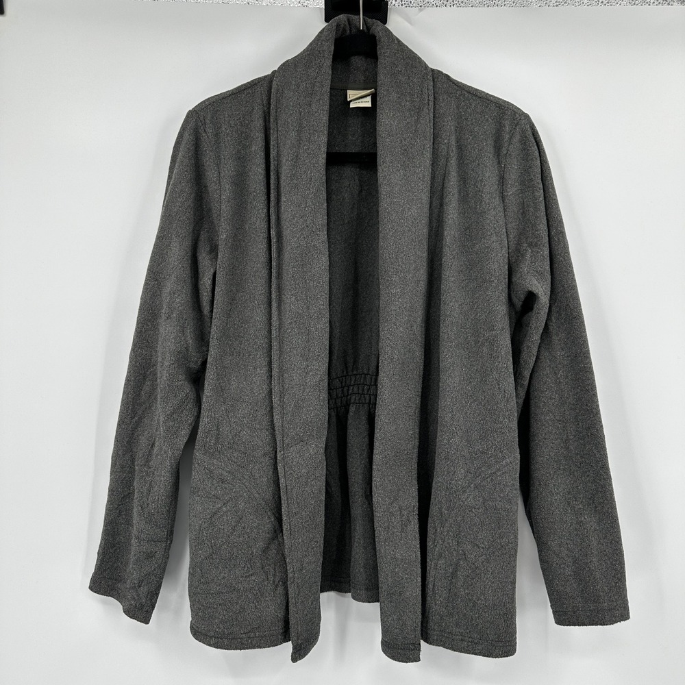 LL Bean Womens Gray Fleece Shawl Collar Cardigan Jacket Medium Lounge Cozy